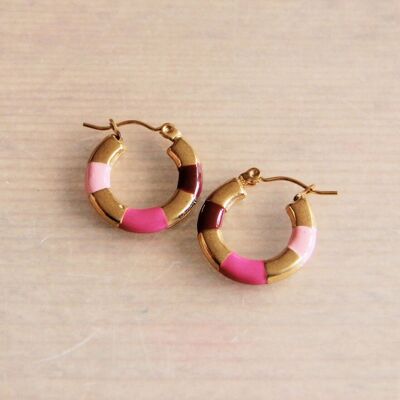 Stainless steel colored hoop earring 20mm – light pink/pink/nude