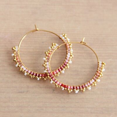 Stainless steel fine earring with miyuki beads - pink shades