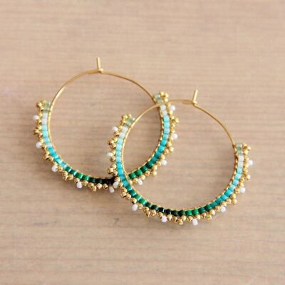 Stainless steel fine earring with miyuki beads - green tones