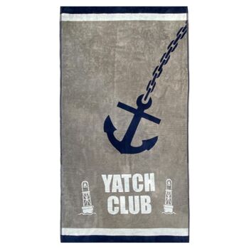 Serviette de plage éponge velours Jacquard  YACHT CLUB 95x175cm 1