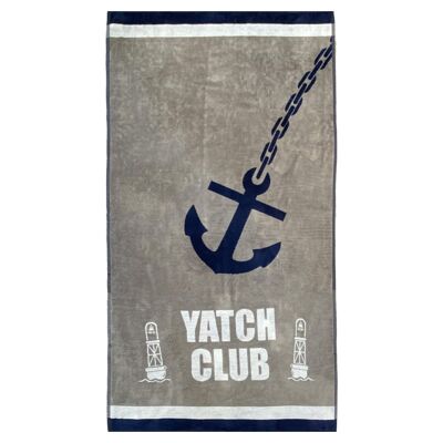 Serviette de plage éponge velours Jacquard  YACHT CLUB 95x175cm