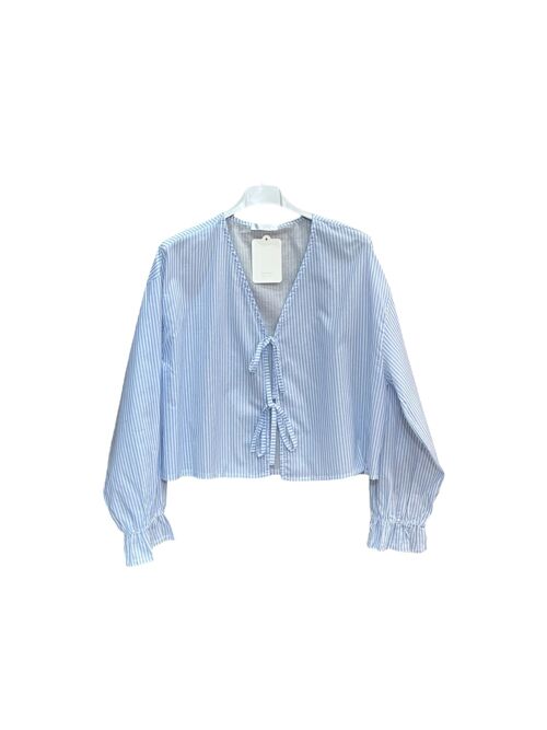 Blouse à noeuds imprimé rayé et manches longues