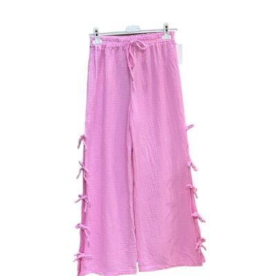 Cotton gauze pants with bow