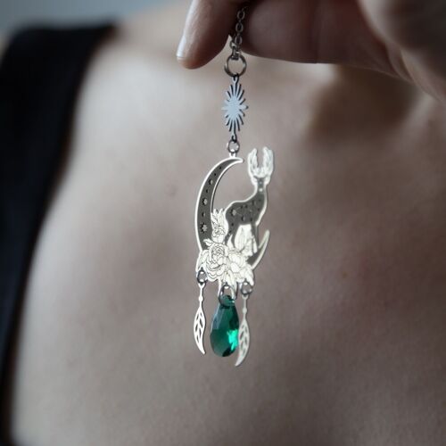 collier pendentif cerf et lune en acier inoxydable