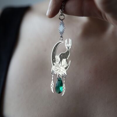 deer and moon pendant necklace in stainless steel