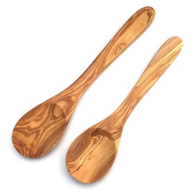 Cooking spoon wide handle flat handmade from olive wood