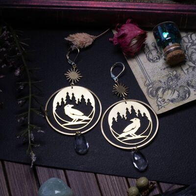 brass raven hoop earrings
