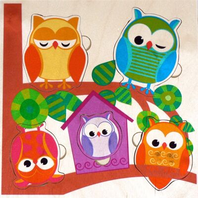 Handle puzzle owl, 5 pieces