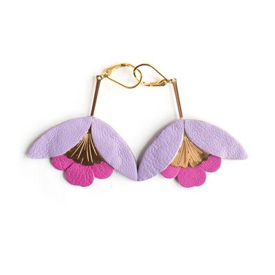 Ginkgo Flower earrings - parma and fuchsia pink leather