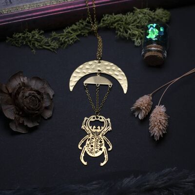 brass beetle pendant necklace