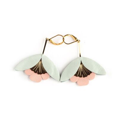 Pendientes Ginkgo Flower - cuero opalino nacarado y rosa carne