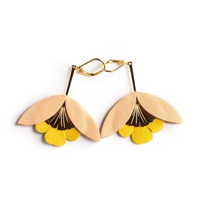 Ginkgo Flower earrings - orange yellow and golden yellow leather