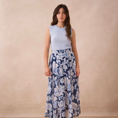 Viscose silk printed long skirt - CK08232