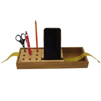 Set de bureau - support smartphone + porte stylo en bois 1