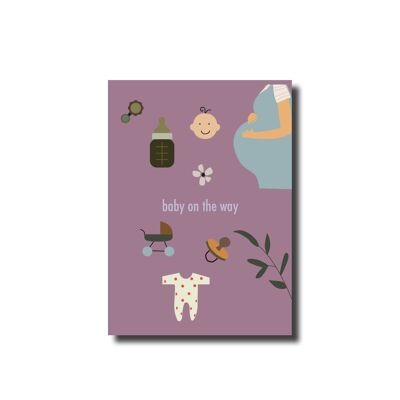 Carte postale bébé en route violet