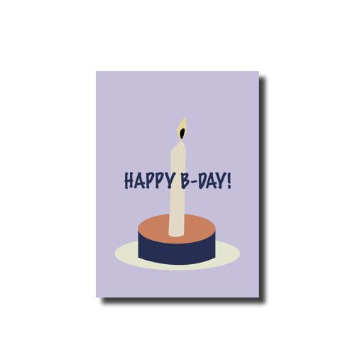 Ansichtkaart happy b-day candle purple