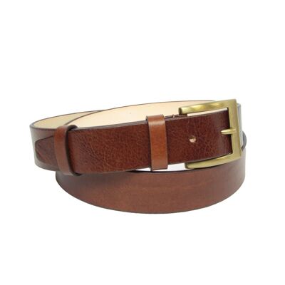 Flat leather belt - brown