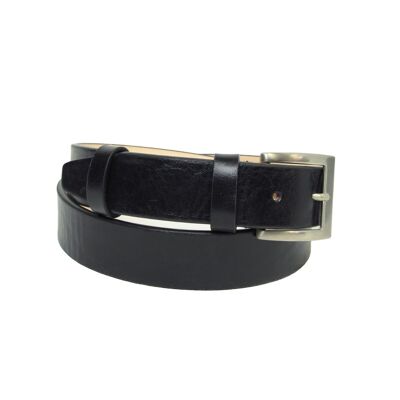 Flat leather belt - black
