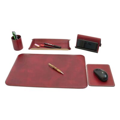 Schreibtischset aus Leder - 5-tlg. rot