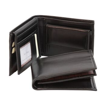 Portefeuille en cuir avec porte-monnaie. Marron avec RFID 3