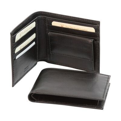 Leather wallet with coin holder and RFID - black