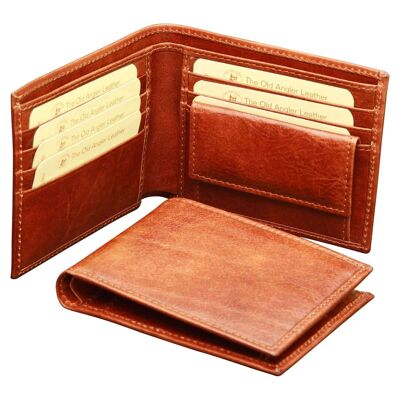 Portefeuille en cuir avec porte-monnaie. Marron avec RFID