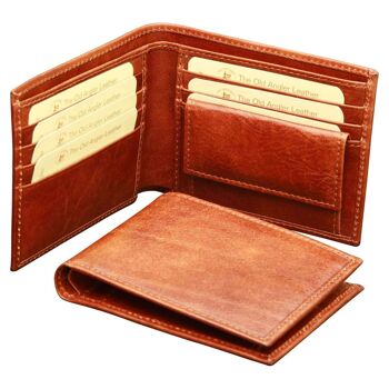 Portefeuille en cuir avec porte-monnaie. Marron avec RFID 1