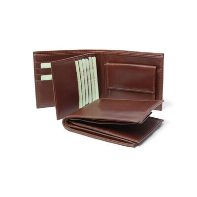 Two compartment leather wallet with RFID - brown