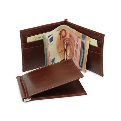 Leather Wallet with Money Clip and RFID - Brown