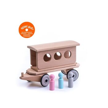 Train en bois - wagon de voyageurs en bois avec figurines 1