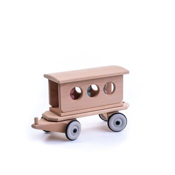 Train en bois - wagon de voyageurs en bois avec figurines 2