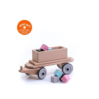 Wooden train - wooden railway tender with colorful stones