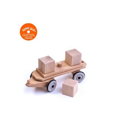 Wooden train - wooden train trailer with three cubes