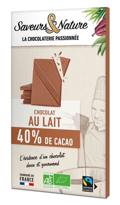TABLETTE DE CHOCOLAT AU LAIT  40% DE CACAO