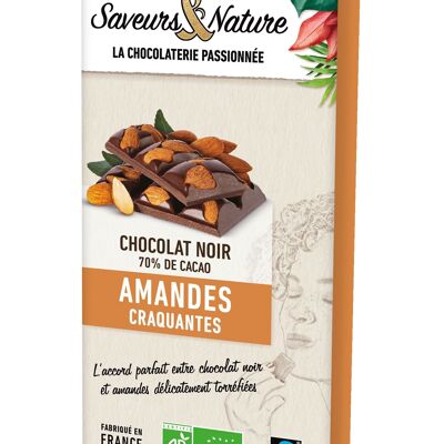 TAVOLETTA DI CIOCCOLATO FONDENTE 70% CACAO CON MANDORLE INTERE