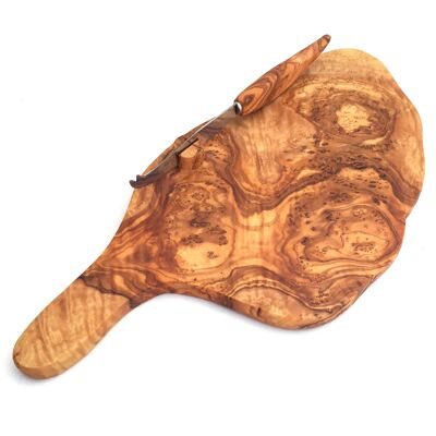 Cheese board with handle and cheese knife handmade olive wood