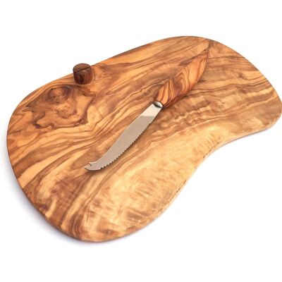 Tabla de quesos con cuchillo para queso hecho a mano con madera de olivo.