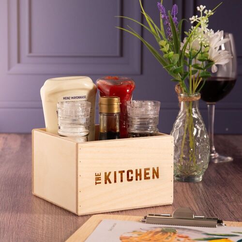 Natural Square Wooden Condiment Caddy