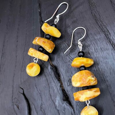 Design Amber earrings with silver hooks - handmade (001)