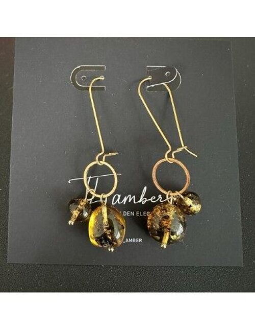 Design Amber earrings with gold colored stainless steel hooks - handmade (002)