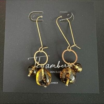 Design Amber earrings with gold colored stainless steel hooks - handmade (002)
