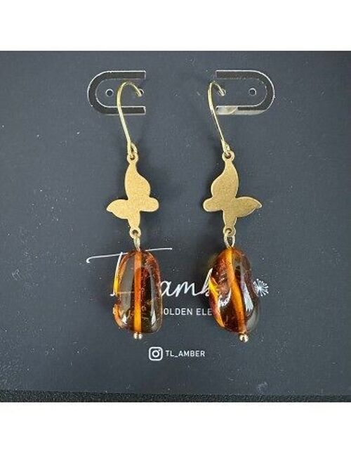 Design Amber earrings with gold colored stainless steel hooks - handmade (003)