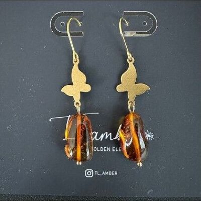 Boucles d'oreilles Design Ambre avec crochets en acier inoxydable couleur or - fait main (003)