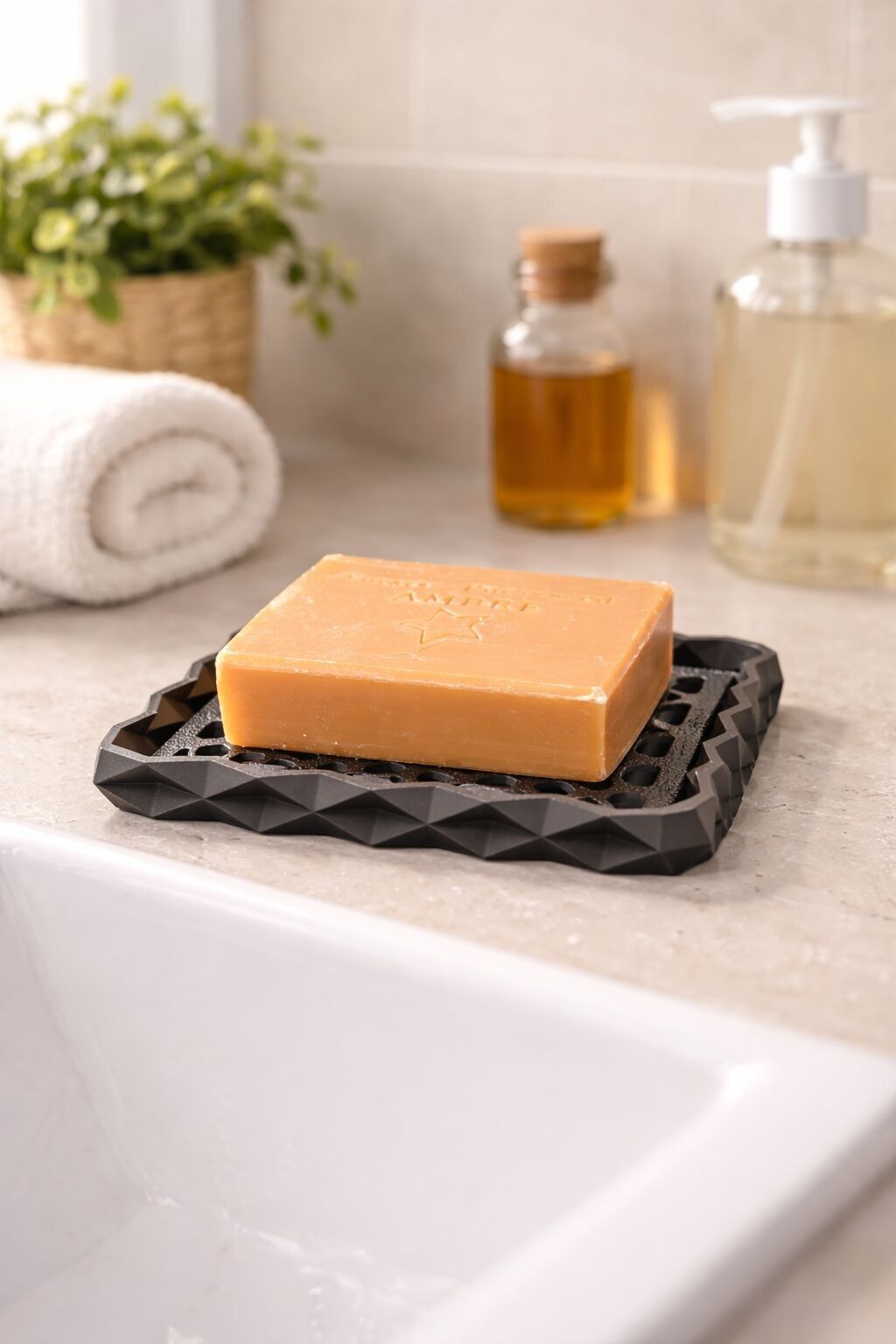 Seifenschale – ökologisch aus biobasiertem PLA – französische Herstellung – abnehmbares Gitter für einfache Reinigung – ideal für Dusche und Badezimmer