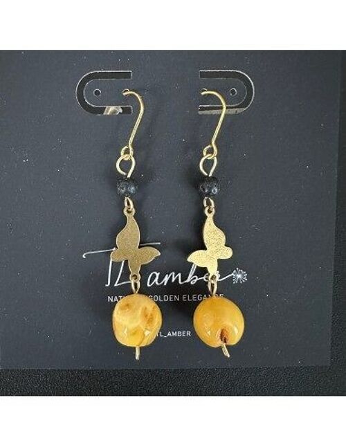 Design Amber earrings with gold colored stainless steel hooks - handmade (004)