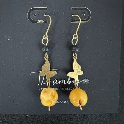 Orecchini di design in ambra con ganci in acciaio inossidabile color oro - fatti a mano (004)