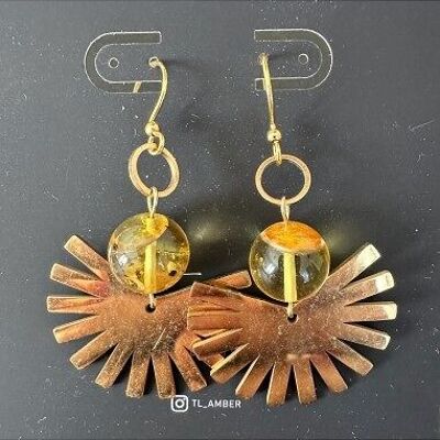 Diseño Pendientes de ámbar con ganchos de acero inoxidable de color dorado - hechos a mano (005)