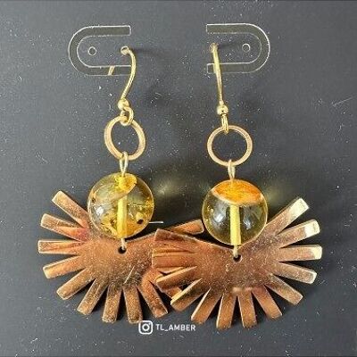 Boucles d'oreilles Design Ambre avec crochets en acier inoxydable couleur or - fait main (005)