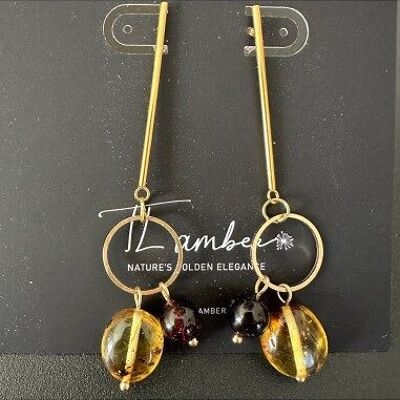 Design Amber earrings with gold colored stainless steel studs - handmade (006)