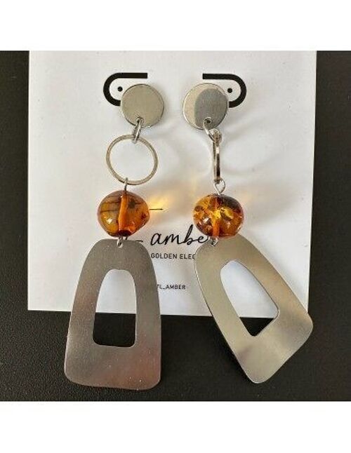 Design Amber earrings with stainless steel studs - handmade (007)